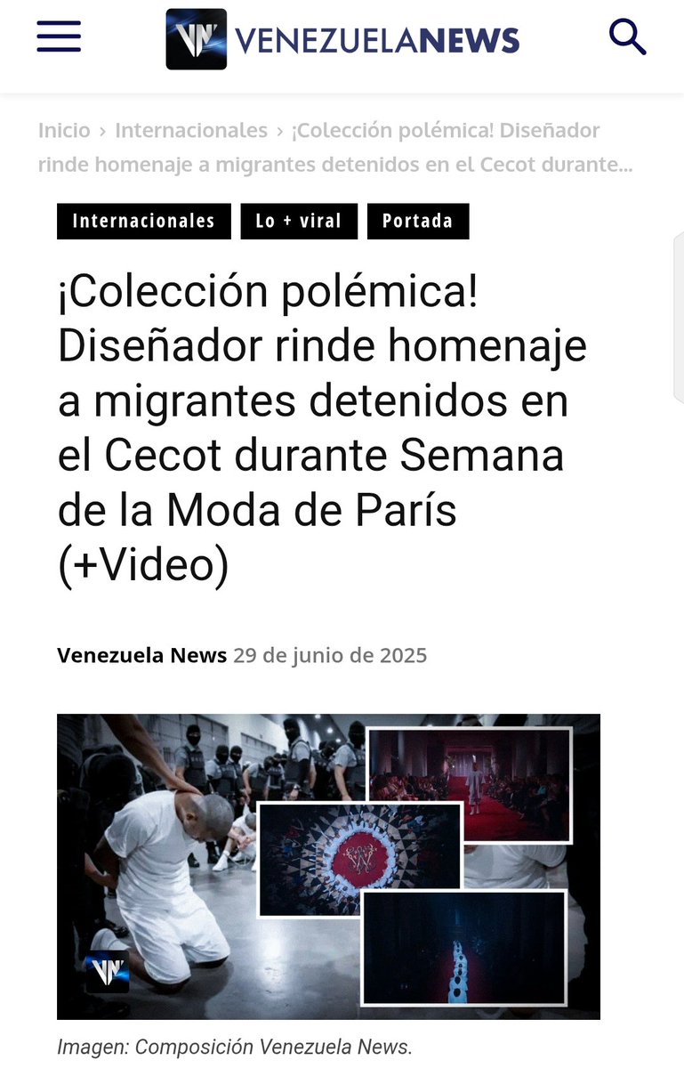 GladimirMonter1's tweet image. 🔥 **¡Polémica en la moda!** Un diseñador rinde homenaje a los migrantes detenidos en el **Cecot** durante la **Semana de la Moda de París**. ¿Arte, protesta o provocación? 👀✂️  

#ModaConSentido #Cecot #ParísFashionWeek