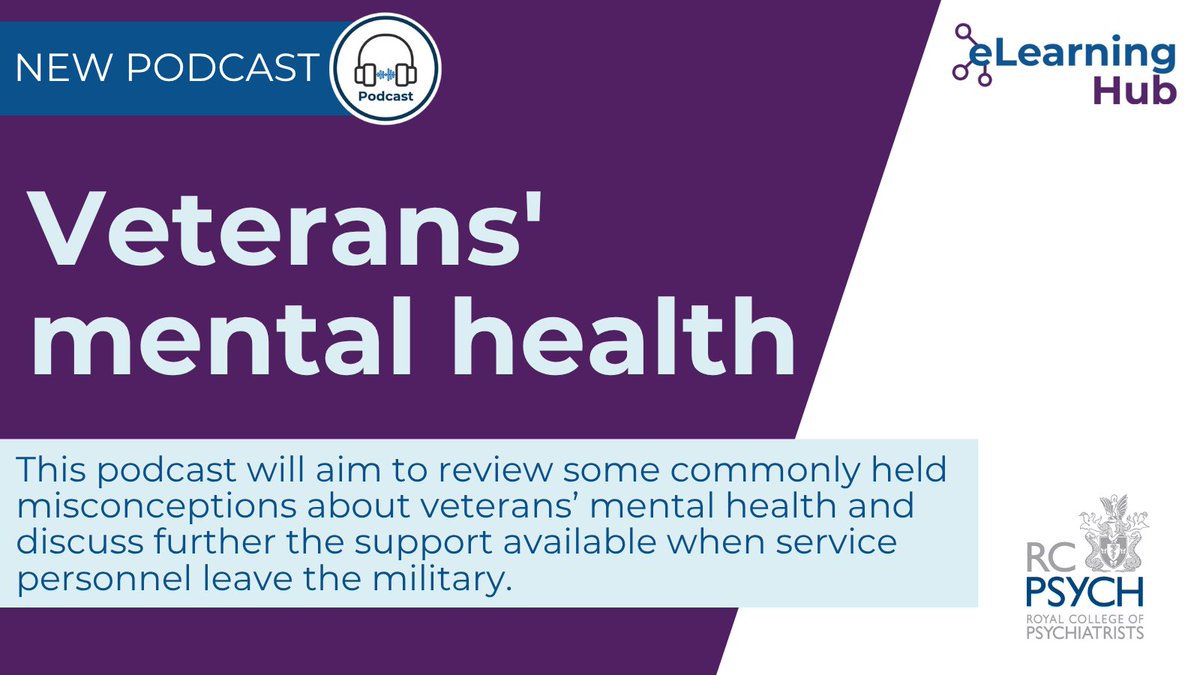 RCPsych eLearning Hub (@rcpsych_elearn) on Twitter photo A new podcast has been published on the eLearning Hub!
'Veterans' mental health' covers common mental health issues that may arise when service personnel leave the military and become veterans.
Available on the <a href="/rcpsych/">Royal College of Psychiatrists</a> eLearning Hub: bit.ly/4lsyt7n A new podcast has been published on the eLearning Hub!
'Veterans' mental health' covers common mental health issues that may arise when service personnel leave the military and become veterans.
Available on the <a href="/rcpsych/">Royal College of Psychiatrists</a> eLearning Hub: bit.ly/4lsyt7n