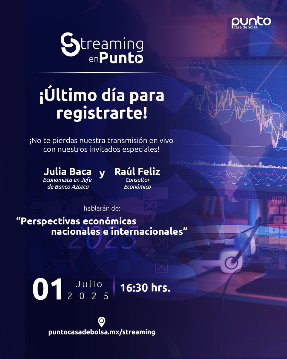 Signum_Research's tweet image. ¡Ultima oportunidad para registrarte a nuestro streaming!  
🗓️ Fecha: 1 de julio  
Hora: 16:30 hrs 
puntocasadebolsa.mx/streamingDispo… 
en nuestras redes sociales oficiales. #StreamingEnPunto #Economía2025 #Inversiones