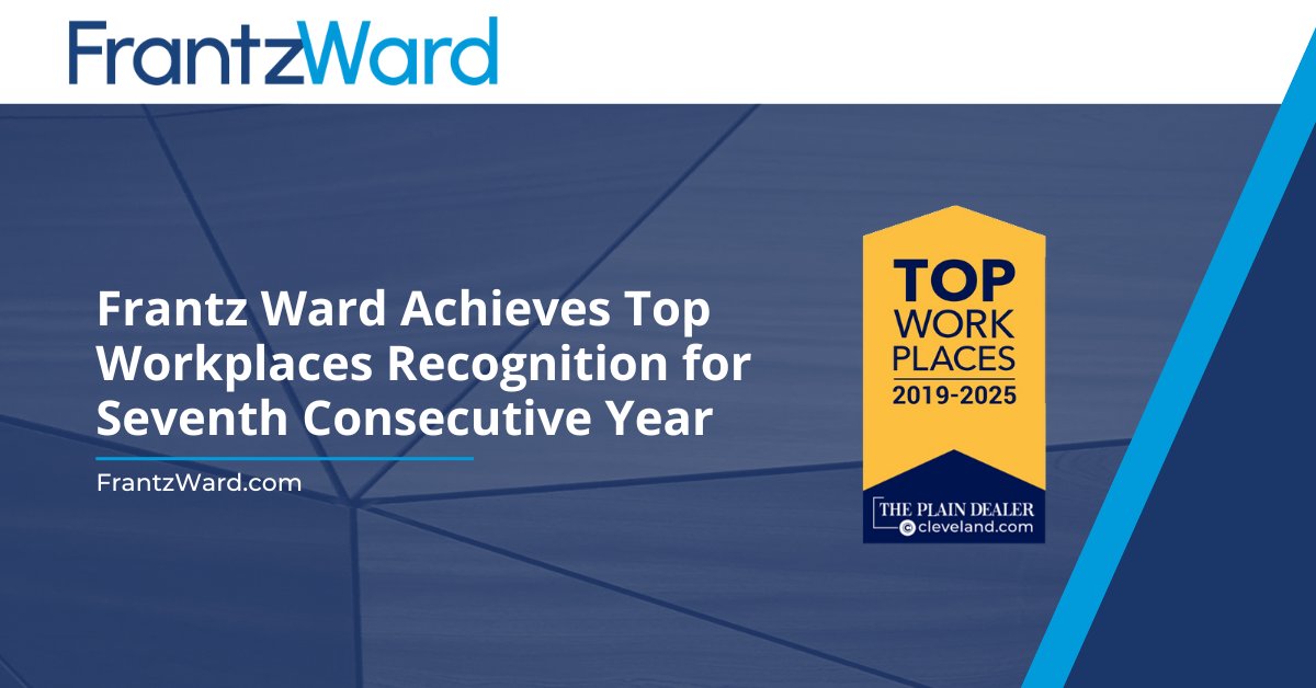Frantz Ward is pleased to announce the firm has been recognized in The Plain Dealer’s Top Workplaces 2025 roster. This honor highlights our outstanding people, firm culture, and unwavering commitment to make Frantz Ward a genuinely great place to work. hubs.ly/Q03vf8gs0