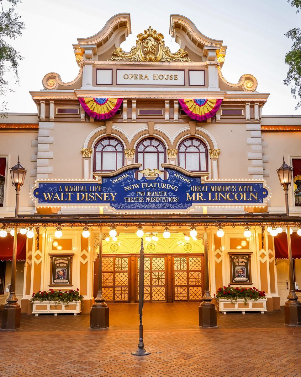 TalkingDisney's tweet image. The new marquee at the Main Street Opera House is up announcing the new “Walt Disney – A Magical Life," animatronic show debuting July 17 for the 70th Anniversary of Disneyland Resort! #Disneyland70