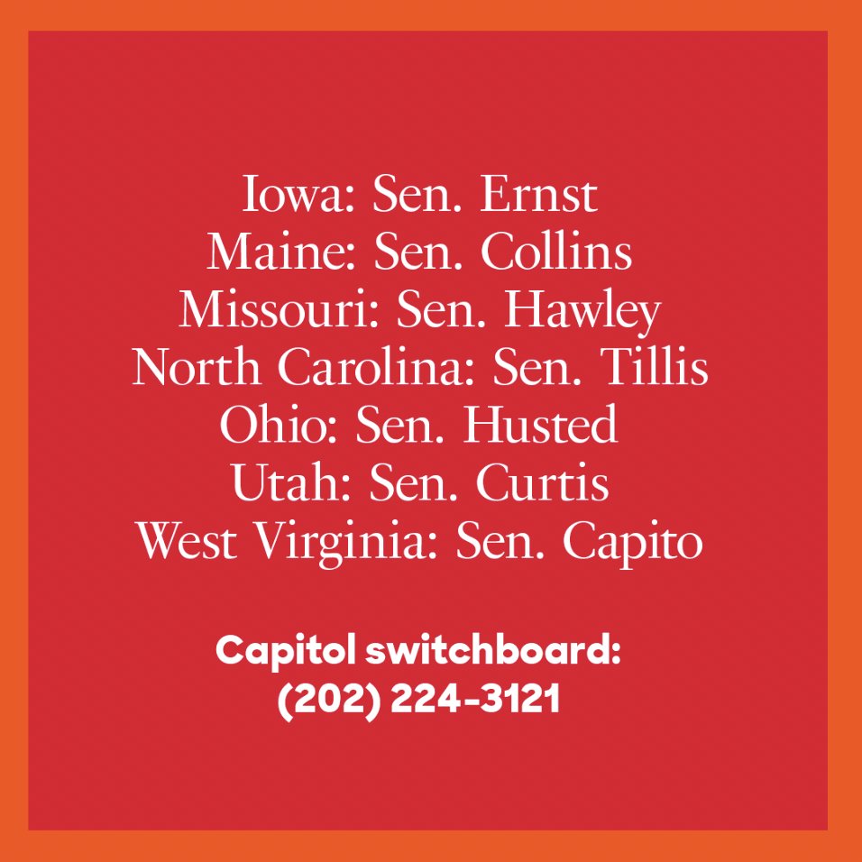 HillaryClinton's tweet image. If one of these people is your senator, it is incredibly important that you call them today.
Urge them to vote NO on the Senate budget bill that would make most Americans poorer to give billionaires a tax cut they don't even need.
