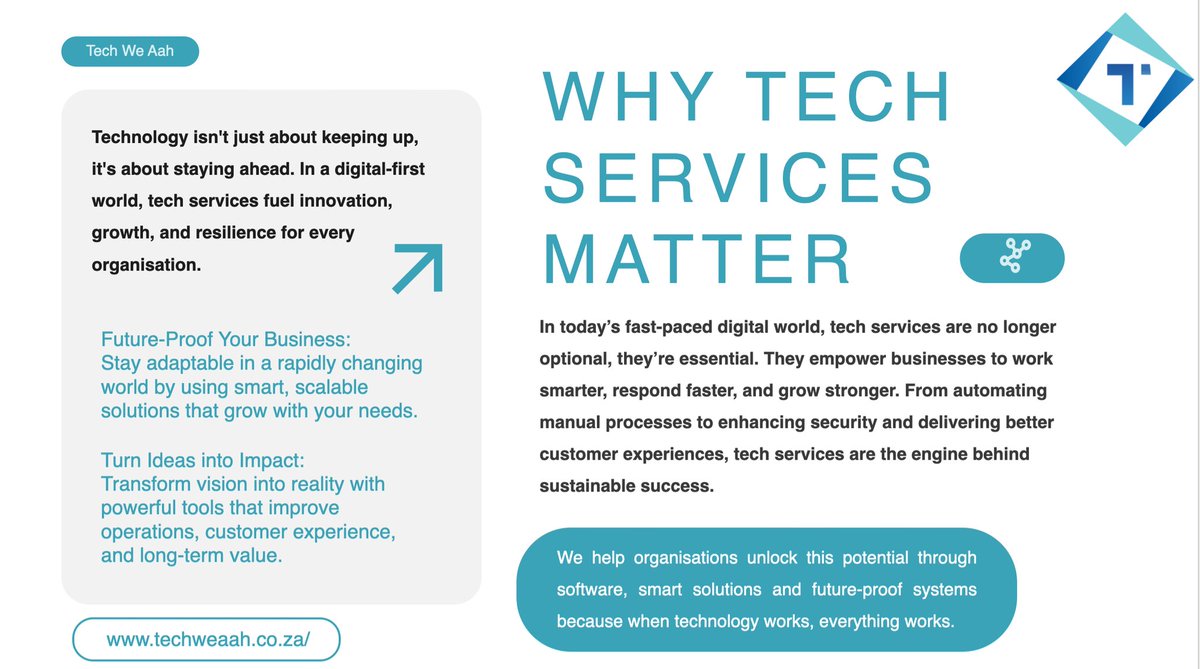 techweaah's tweet image. Why do tech services matter?
Because they turn ideas into impact and future-proof your business.💻💡

#techweaah #SmartTechnology  #DigitalTransformation  #TechServices #FutureTech #digitalage #technology #softwaredevelopment #TechSolutions #Innovation #InnovationHub