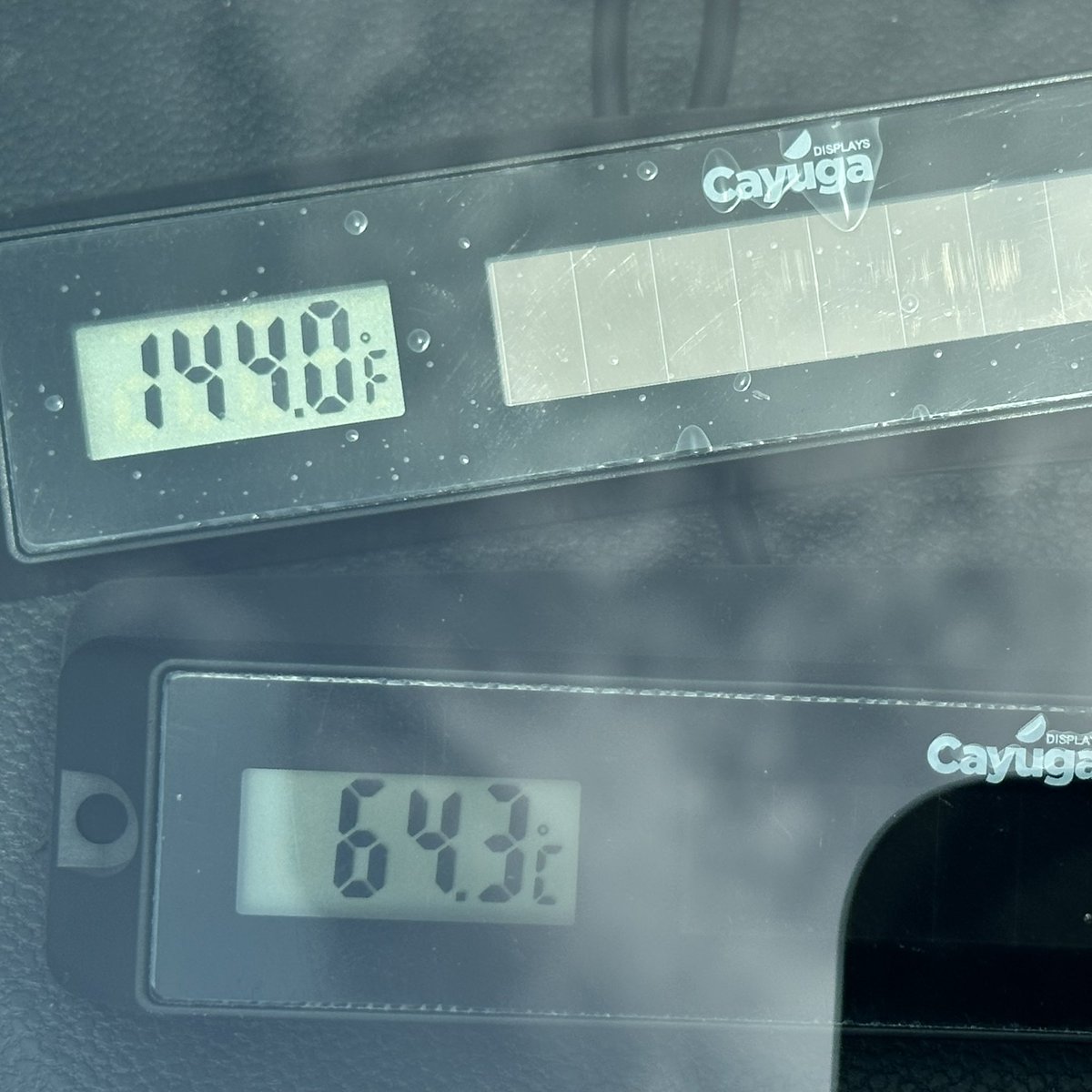 Today in Toronto (Dufferin and Finch): 64.3°C (144°F) inside a parked car.
Cracked windows do not make it safe.
That kind of heat can kill quickly.

Never leave pets or people in a vehicle, not even for a minute.

You could be walking away from a preventable tragedy.

There is no