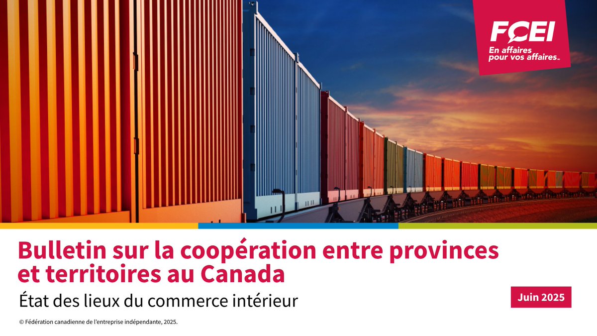 FCEI's tweet image. 📣 L’édition 2025 du Bulletin sur la coopération entre provinces et territoires au Canada est en ligne! Malgré certains signes encourageants, des obstacles importants empêchent encore les PME de mener leurs activités librement à travers le pays. Les gouvernements doivent passer…
