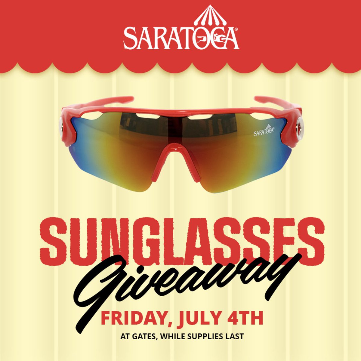 Celebrate July 4th at The Spa!
Free pair of Saratoga sunglasses while supplies last.
Tickets at nyra.com or at the gate.

<a href="/TheNYRA/">NYRA (🎪)</a> 
<a href="/NYRABets/">NYRA Bets</a>