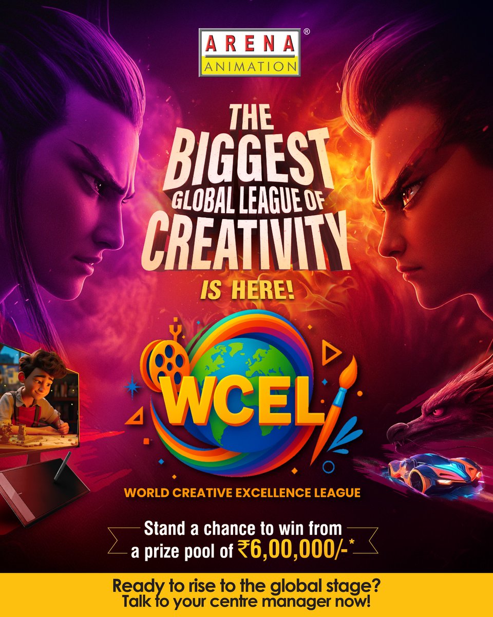 arenabilaspur's tweet image. 📷 Creators! Get Ready to Rise! THIS. IS. GLOBAL 📷
𝐓𝐡𝐞 𝐖𝐨𝐫𝐥𝐝 𝐂𝐫𝐞𝐚𝐭𝐢𝐯𝐞 𝐄𝐱𝐜𝐞𝐥𝐥𝐞𝐧𝐜𝐞 𝐋𝐞𝐚𝐠𝐮𝐞 (𝐖𝐂𝐄𝐋)𝐢𝐬 𝐡𝐞𝐫𝐞! 📷#WCEL #WorldCreativeExcellenceLeague #ArenaAnimation #GlobalTalentStage #CreativeMindsToWCEL #DesignWithoutBorders  #ArenaGoesGlobal