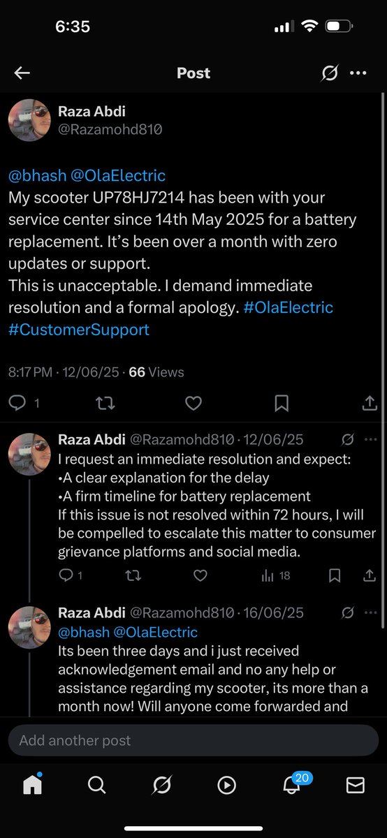 Razamohd810's tweet image. @bhash @OlaElectric

45+ days &amp;amp; my Ola S1 (UP78HJ7214) is still stuck at your service center for battery replacement.
No updates. No timeline. Massive disruption to my work &amp;amp; daily life.
This is not poor service — this is harassment.

#OlaElectric #CustomerSupportFailure #evindia