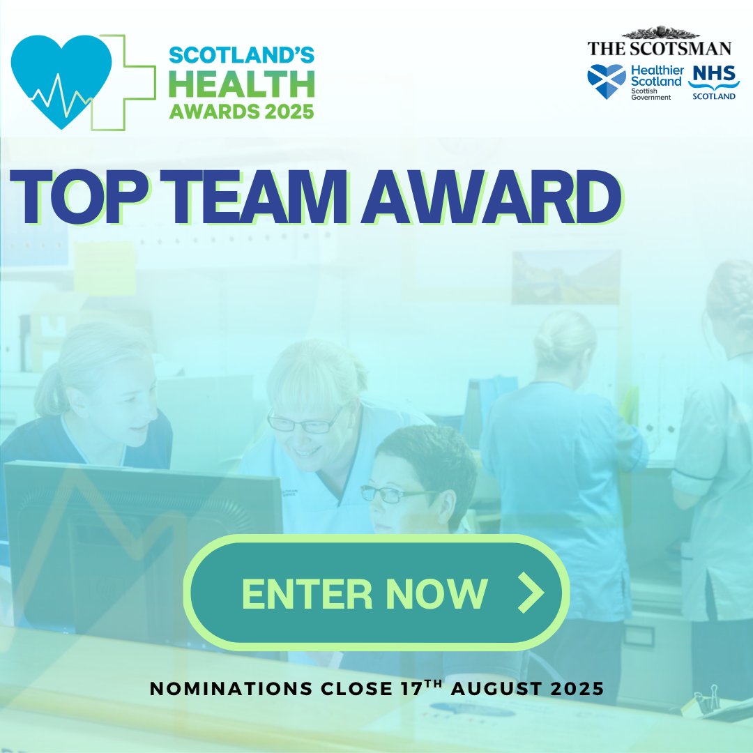 The Top Team Award recognises the excellent quality of care and service delivery associated with any NHS service area, anywhere in the country. 

Nominate your team heroes at nationalworldevents.com/sha-2025/  #ScotHealthAwards