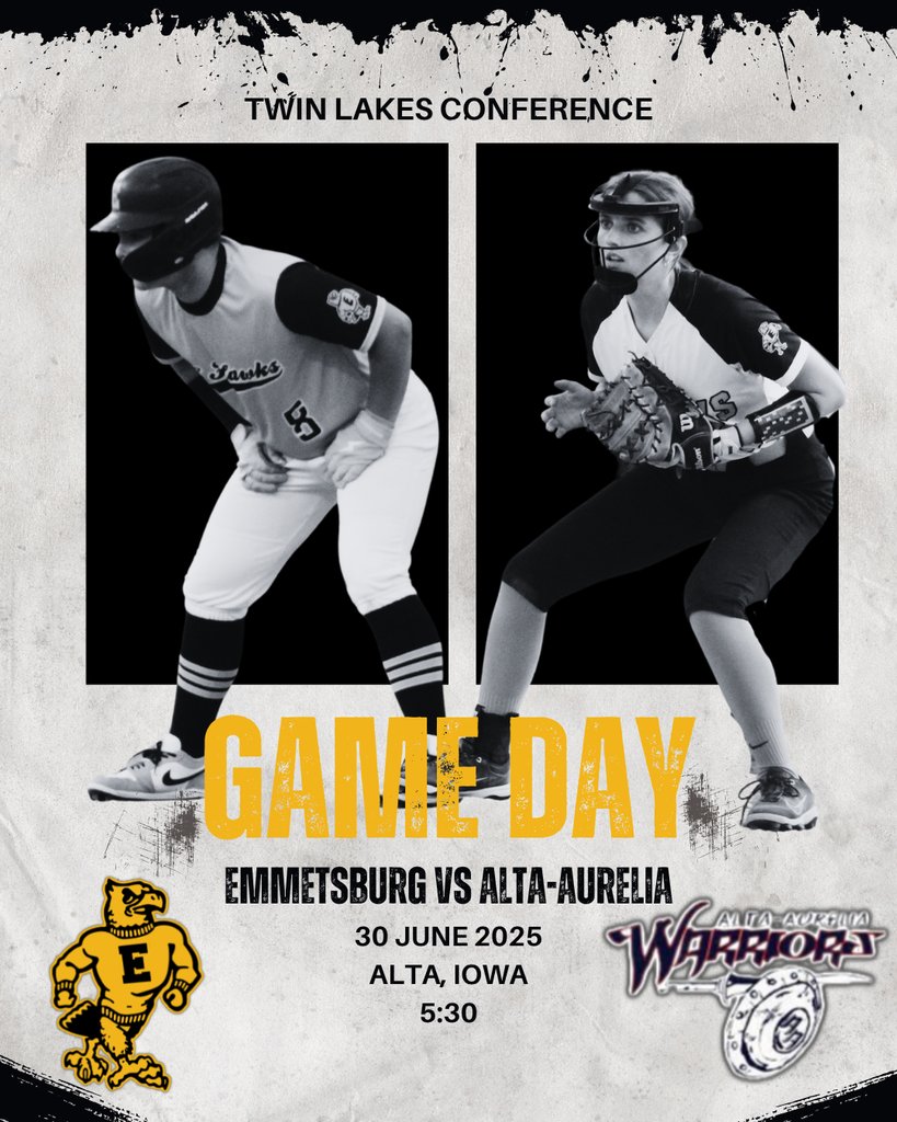 🔁 Let’s try this again!
Emmetsburg travels to Alta tonight to face Alta-Aurelia in a make-up Twin Lakes Conference matchup — and it's the final conference game of the season!

🕠 JV – 5:30 PM
🌟 Varsity – 7:00 PM

Let’s finish strong, E-Hawks! 💛🖤
#EHawkPride