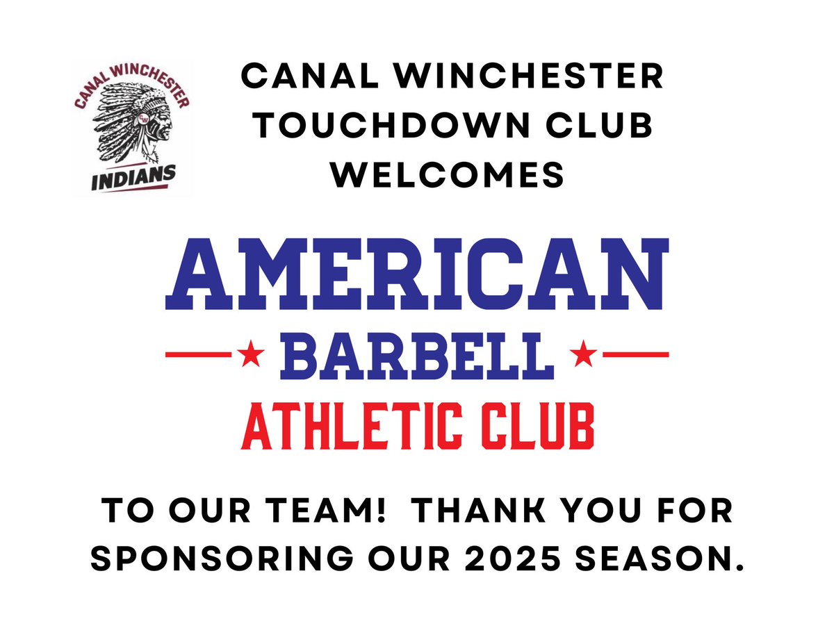 Canal Winchester Football (@cwtouchdownclub) on Twitter photo We’re proud to recognize <a href="/BarbellAmerican/">AmericanBarbell</a> ,a locally owned and operated business, for supporting our athletes and coaches this season. Your sponsorship strengthens our program and helps push our team forward. We look forward to seeing the expansion of your business! We’re proud to recognize <a href="/BarbellAmerican/">AmericanBarbell</a> ,a locally owned and operated business, for supporting our athletes and coaches this season. Your sponsorship strengthens our program and helps push our team forward. We look forward to seeing the expansion of your business!