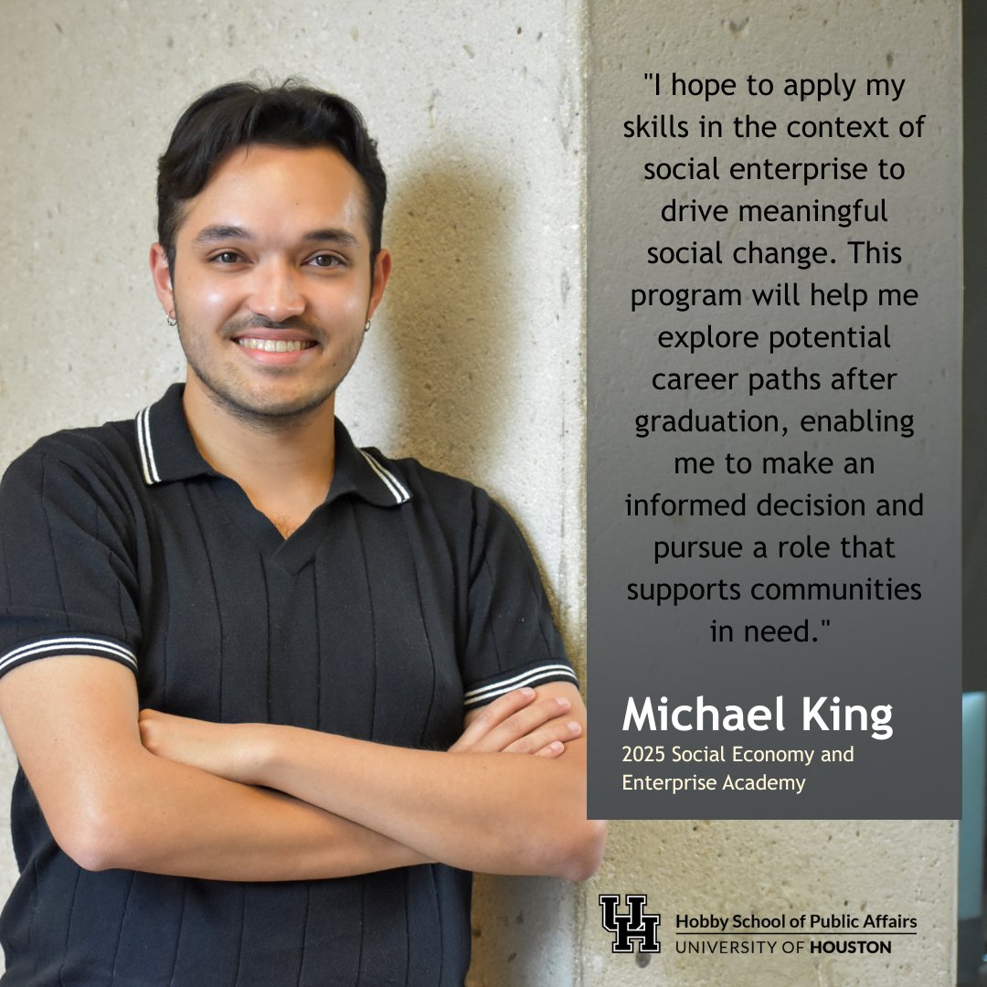Hobby School of Public Affairs (@hobbyschooluh) on Twitter photo Michael King is one of 16 students working as research and data analyst interns on nonprofit projects through the Social Economy and Enterprise Academy. Michael's team is partnering with the <a href="/CCPPI_HTX/">Center for Civic and Public Policy Improvement</a> to study community infrastructure and the distribution of resources. Michael King is one of 16 students working as research and data analyst interns on nonprofit projects through the Social Economy and Enterprise Academy. Michael's team is partnering with the <a href="/CCPPI_HTX/">Center for Civic and Public Policy Improvement</a> to study community infrastructure and the distribution of resources.