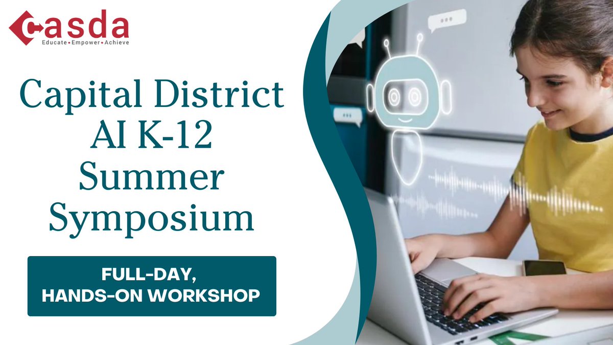 Join us on 7/29 to explore the practical applications of artificial intelligence in K-12 schools. This symposium will focus on how AI can support teachers and administrators in curriculum planning, instructional design, and day-to-day classroom activities. casdany.org/ai