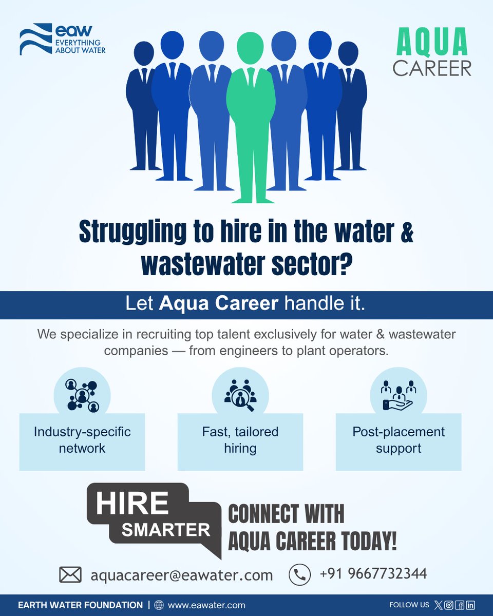 Everything About Water (@ea_water) on Twitter photo Hiring in the water & wastewater sector?
Let #AquaCareer handle it!
๐ฏ Industry network
โก Fast, tailored hiring
๐ค Post-placement support
๐ฉ aquacareer@eawater.com
๐ eawater.com
#WaterJobs #SustainableCareers #Recruitment #HireSmarter Hiring in the water & wastewater sector?
Let #AquaCareer handle it!
๐ฏ Industry network
โก Fast, tailored hiring
๐ค Post-placement support
๐ฉ aquacareer@eawater.com
๐ eawater.com
#WaterJobs #SustainableCareers #Recruitment #HireSmarter