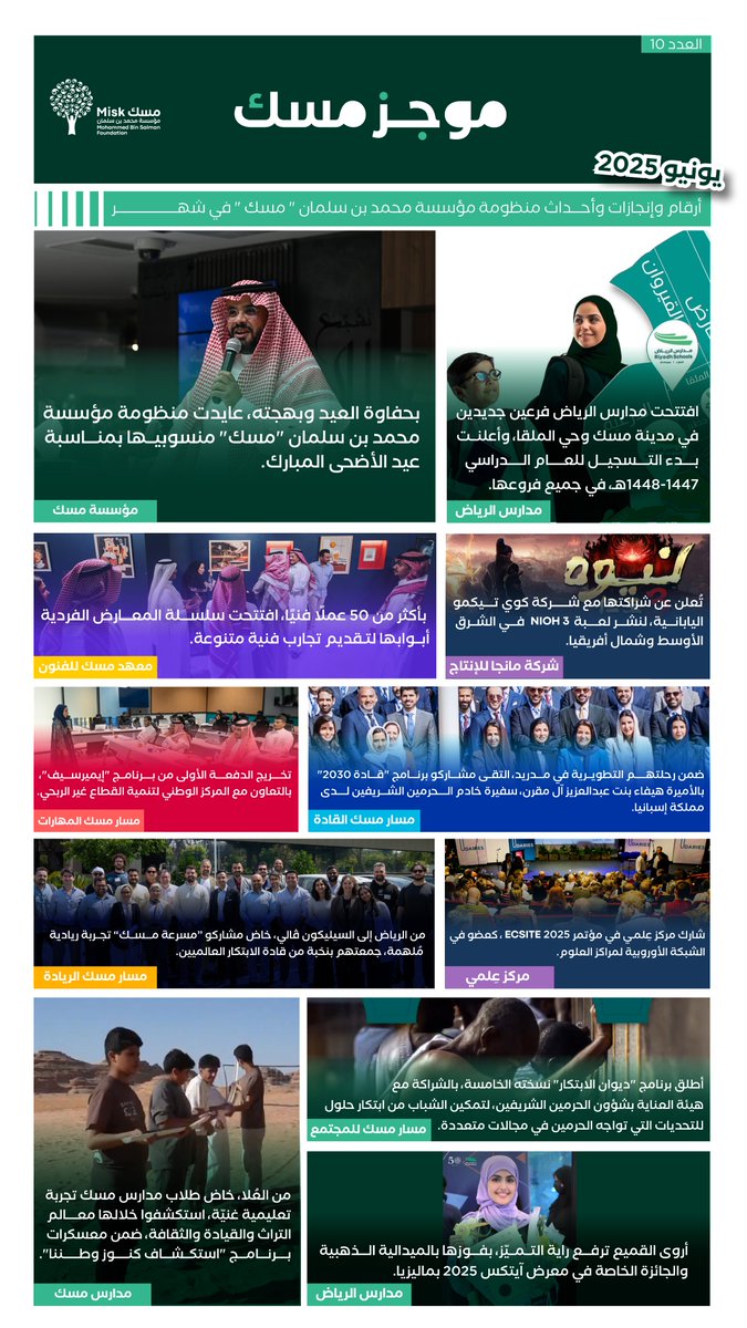 في #موجز_مسك لشهر يونيو، نستعرض محطات صنعت الأثر، من برامج أطلقت الطموح، إلى شراكات وسّعت فرص النمو.

تعرّف على أبرز أحداث منظومة مؤسسة محمد بن سلمان "مسك".

#مؤسسة_مسك