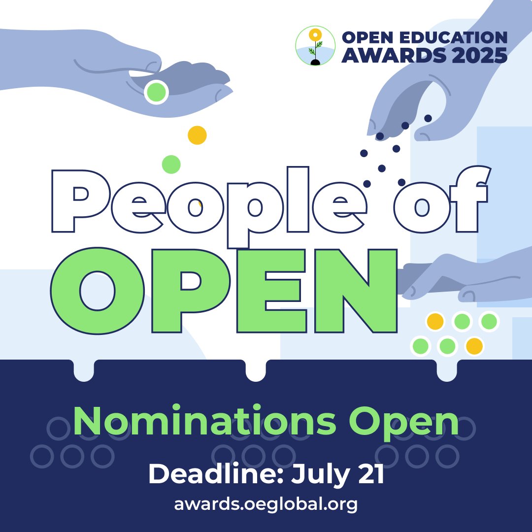 People of Open 🌱 the gardeners

&gt;&gt; Awards Categories 🥇 People of Open &lt;&lt; 

Everyone knows one person who deserves recognition. Be sure to nominate them for the #OpenEducation Award for Excellence 2025!

⭐ Closing date is 21 July.

Nominate now  👉 bit.ly/OEA25_Nominate