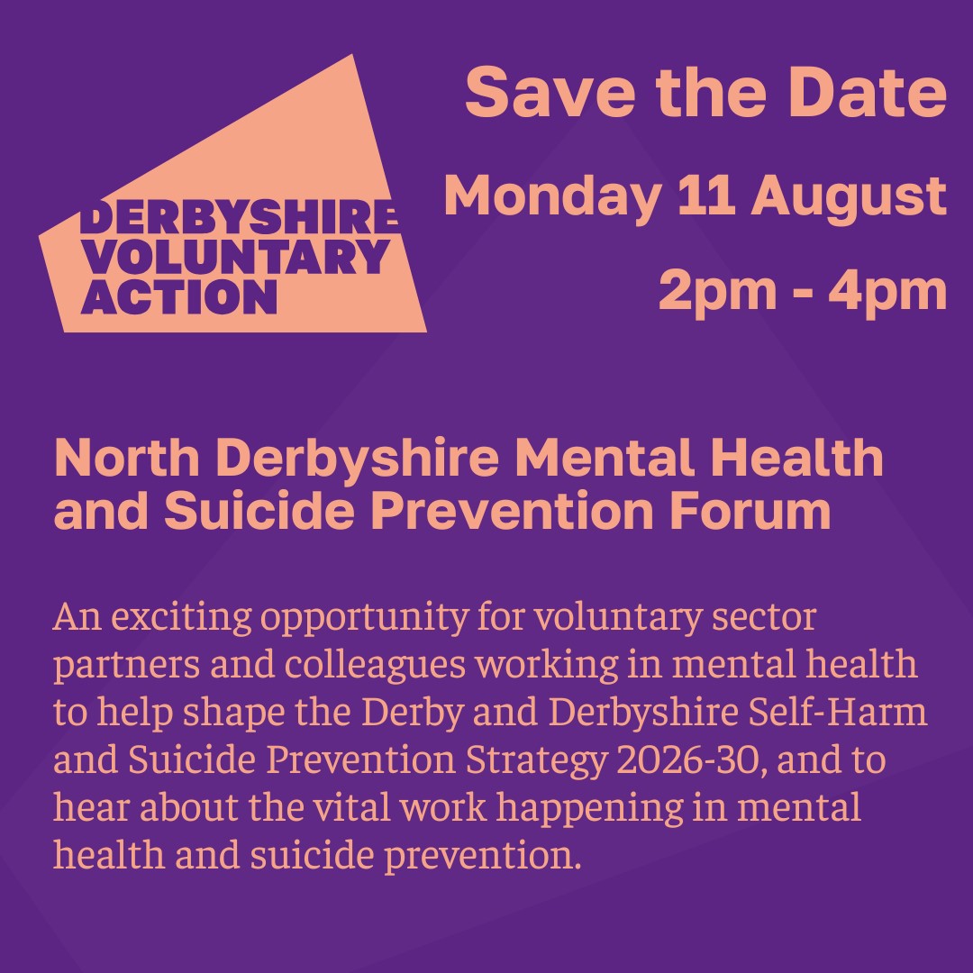 📢Help shape the Derby and Derbyshire Self-Harm and Suicide Prevention Strategy 2026-30.
Full details and booking info to follow shortly.