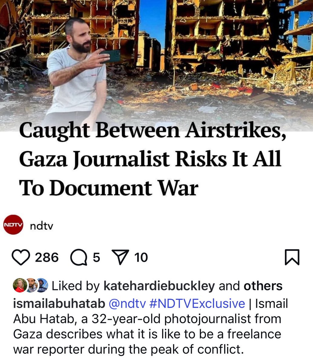 Israel just killed 32 year old photojournalist Ismail Abu Hatab. His exhibition of Gaza’s destruction was to be displayed around the world. instagram.com/reel/DK98shTIP…

📍 He was featured on <a href="/ndtv/">NDTV</a> in October 2024.