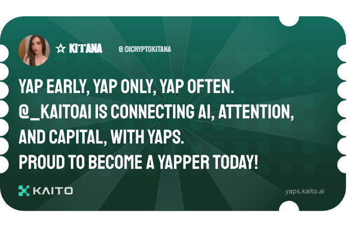 cally_zx's tweet photo. Yap early, yap only, yap often.

@KaitoAI is connecting AI, attention and capital with Yaps.

Just claimed my social card and I'm accumulating Yap points in real-time.

Claim yours 👉 https://t.co/ELbAmNN1BG https://t.co/IEJCXnwvNj