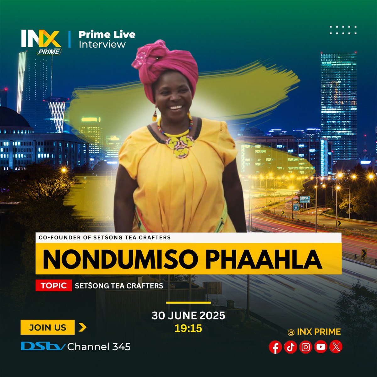 CULTURE. COMMUNITY. CUP BY CUP. ✨
Our incredible co-founder, Nondumiso Phaahla, is taking the Setšong story to the screen! 🍵🌍

Catch her live on <a href="/InxPrime/">INXPrime</a> this evening , 30 June at 19:15.

📺 DStv Channel 345
🗓️ 30 June 2025
⏰ 19:15

#SetšongTea #INXPrime