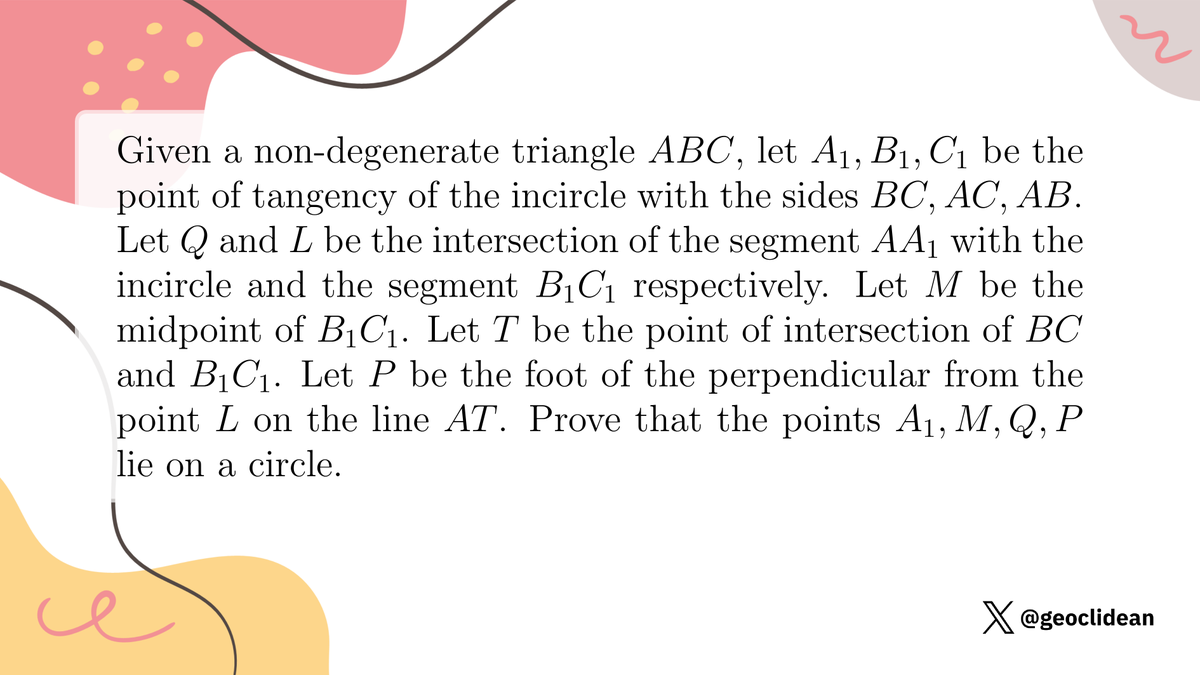 geoclidean's tweet image. A_1, M,Q,P lie on a circle
#Geometry #PowerOfAPoint #GeometryUnsolved