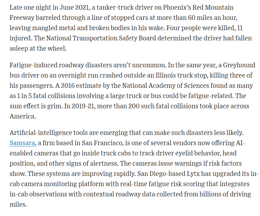 jordanmcgillis's tweet image. AI tools can detect truck driver fatigue and prevent deadly crashes.
But the Teamsters are blocking their rollout.
My latest @WSJ: