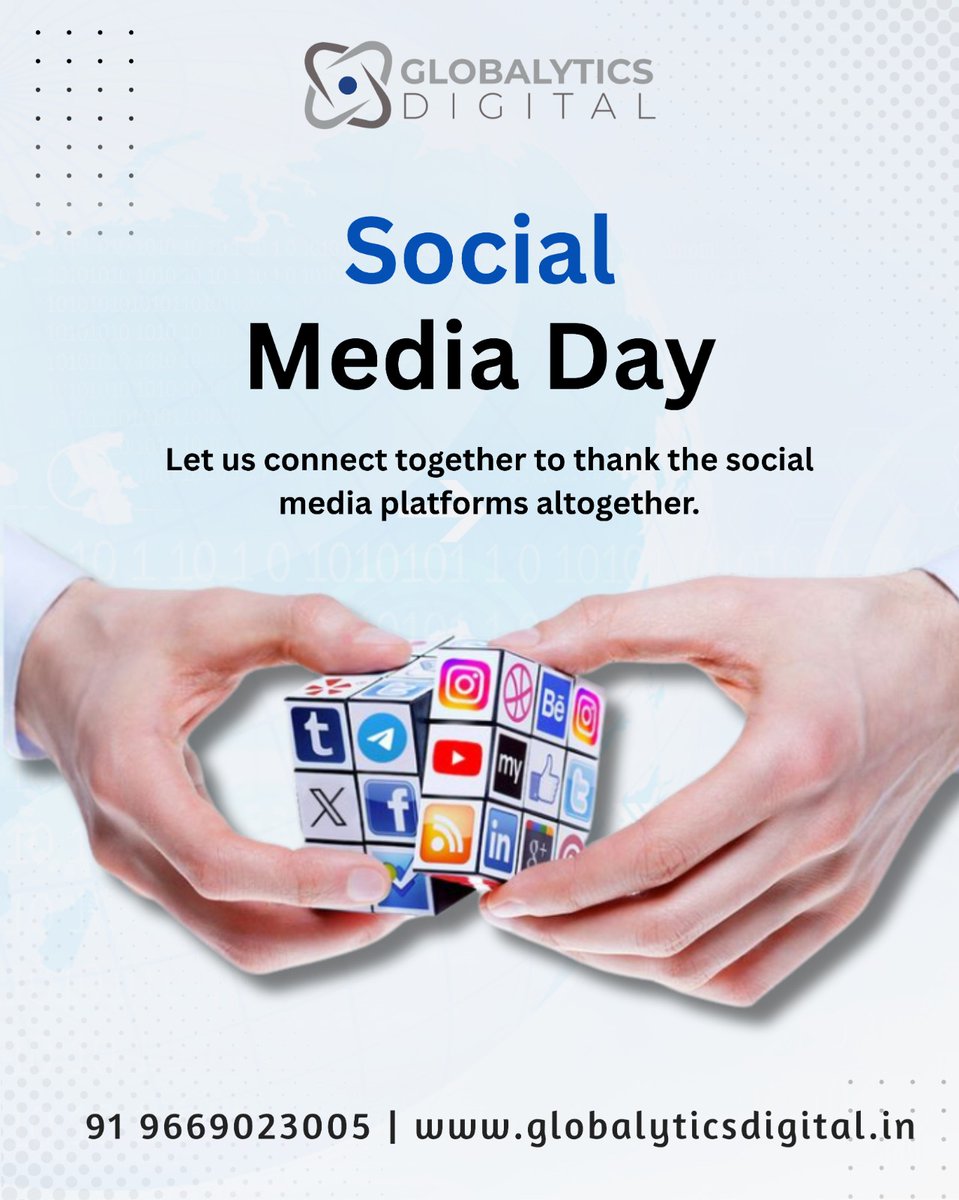 Globalytics_'s tweet photo. Happy #SocialMediaDay from Globalytics Digital! 🎉 From connecting hearts to building empires, social media has truly changed the game. Let's celebrate the power to create, connect &amp; grow! #GlobalyticsDigital #SocialMedia #DigitalMarketing https://t.co/dJTWwPwZxT