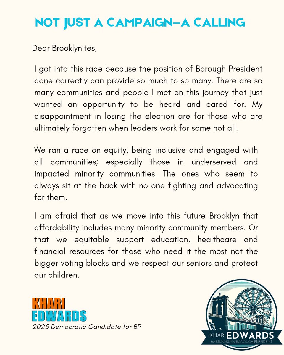 This was never just a campaign—it was a calling. Thank you, Brooklyn. I’ll keep showing up for the communities too often left behind. #BrooklynVested