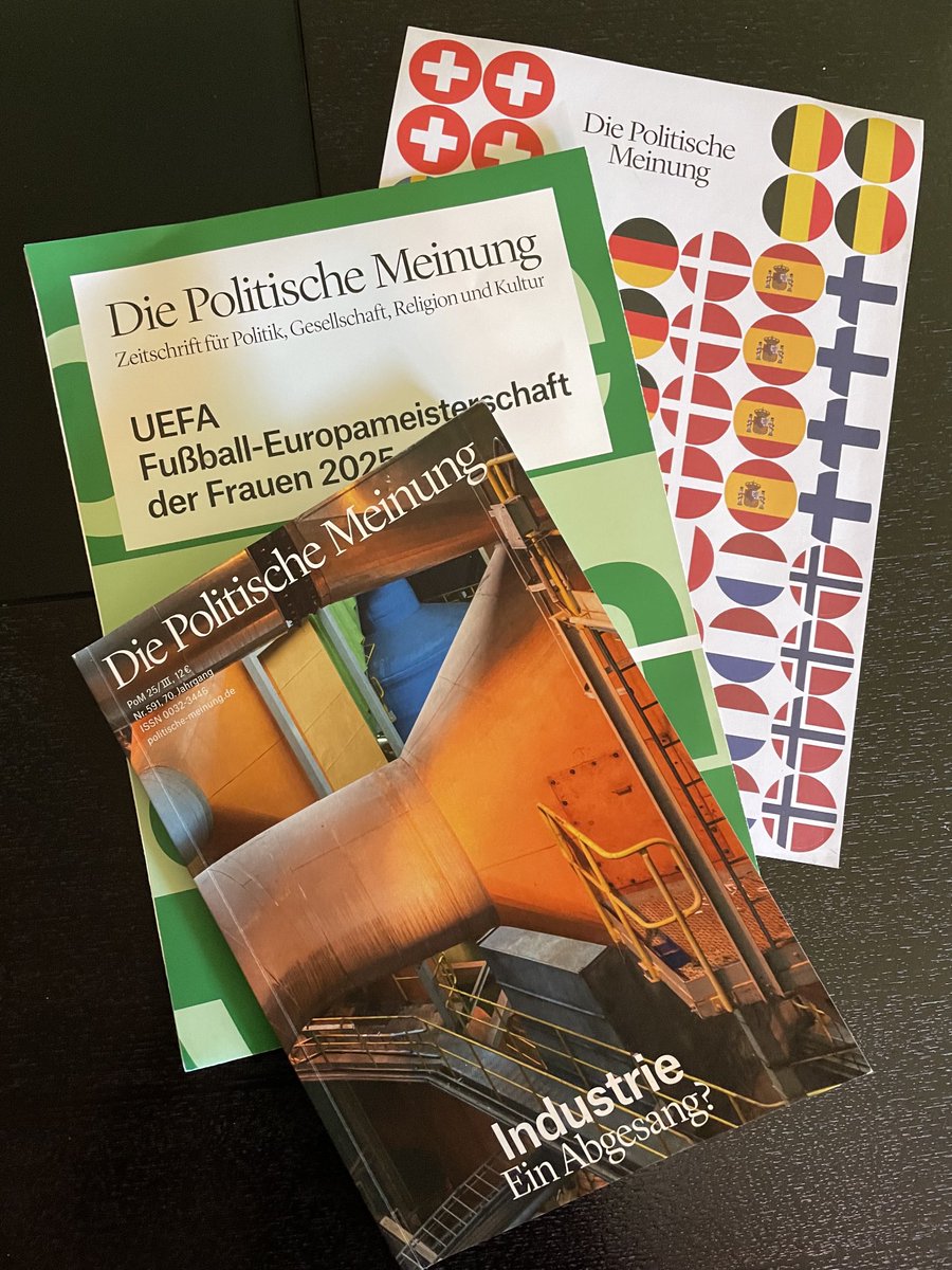 Das nenn ich doch mal Mehrwert: spannende Lektüren in der neuen ⁦<a href="/DiePolitischeM/">DiePolitischeMeinung</a>⁩ und dazu der Spielplan für die Fussball-Frauen EM mit passenden Stickern! Zielgruppe in meinem Fall klar erreicht!
