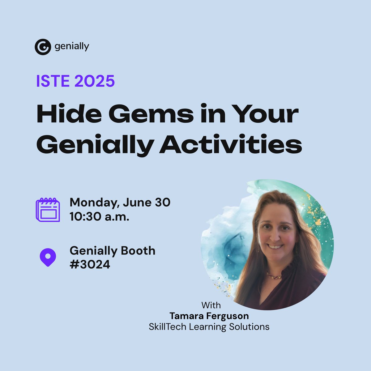 Fergy4Tech's tweet image. It&apos;s day two of #ISTELive.  Shout out to all the educators out there sharing their innovation! 
I am looking forward It.  I will also be demonstrating how to hide little gems in your #Genially activities today at 10:30 at their booth (#3024).
#ISTELive25 #GeniallyatISTE #ISTE