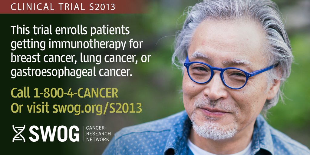 SWOG's tweet photo. #ClinicalTrial S2013 #ICHECKIT follows patients taking #immunotherapy and chemotherapy drugs for #cancer, to learn who is at risk for serious side effects. To learn more about S2013, visit https://t.co/Ao0ZOHYh6z. Or call 1-800-4-Cancer and ask about S2013. @SWOG #esocsm #gicsm https://t.co/vRTdmH2N8S