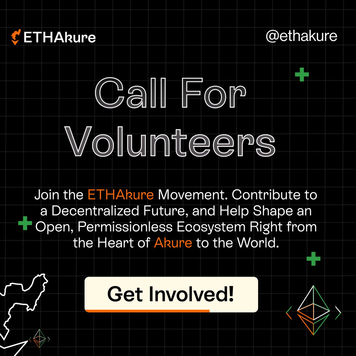 EthAkure's tweet photo. 🚨 Call for Volunteers — ETHAkure’25
Join the team building Akure’s first @ethereum builder's community.

Apply now → https://t.co/vhyquMCUqD https://t.co/lQqj2DJhoh