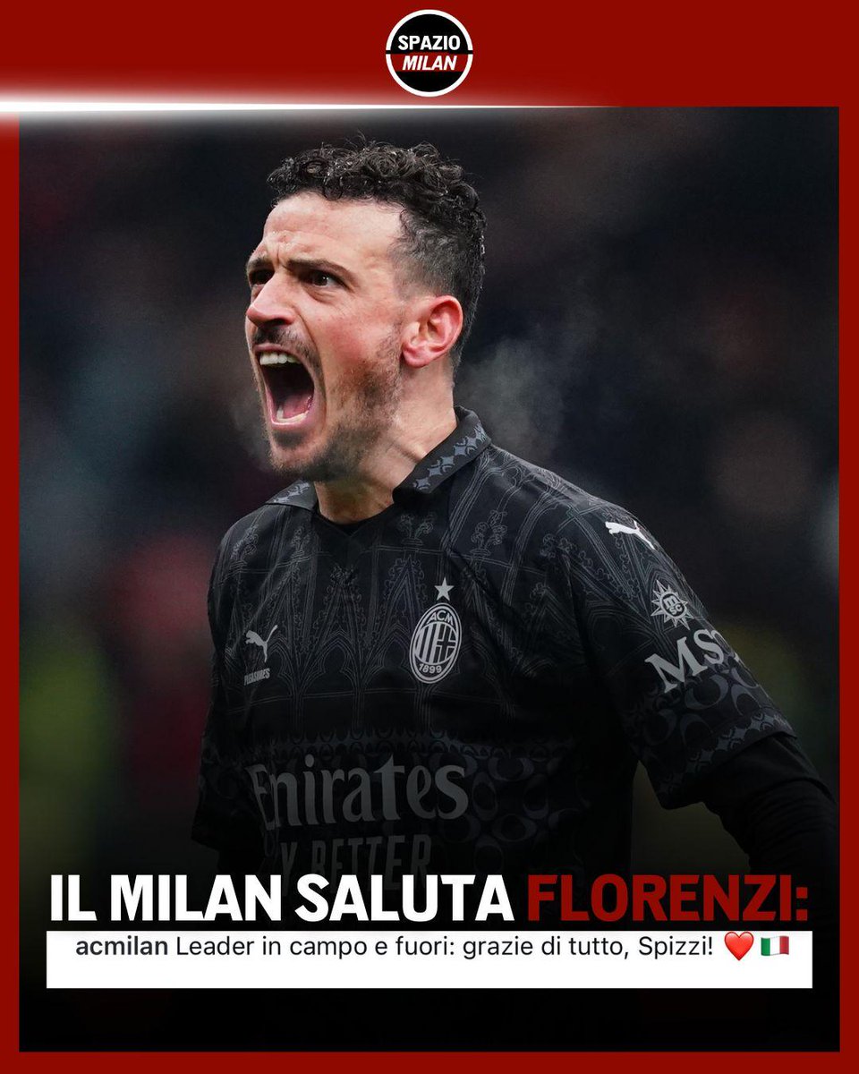 MilanSpazio's tweet photo. Alessandro Florenzi lascia ufficialmente il Milan🚨
Quattro anni in rossonero, la vittoria di uno Scudetto e una Supercoppa Italiana: “Leader in campo e fuori”🥹
In bocca al lupo per tutto Ale❤️🖤
#AcMilan #Florenzi #AlessandroFlorenzi https://t.co/NNr6xXyacW