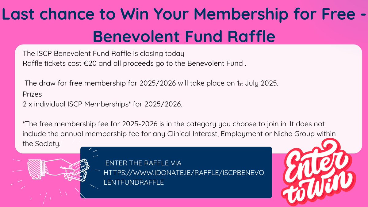 _ISCP_'s tweet image. *Last Chance to Enter the ISCP Benevolent Fund Raffle*
The raffle closes today – don’t miss your chance to support a great cause and win free ISCP membership for 2025/2026.
Tickets: €20
Draw takes place: 1st July 2025
Prizes: 2 x individual ISCP Memberships for 2025/2026*
All…