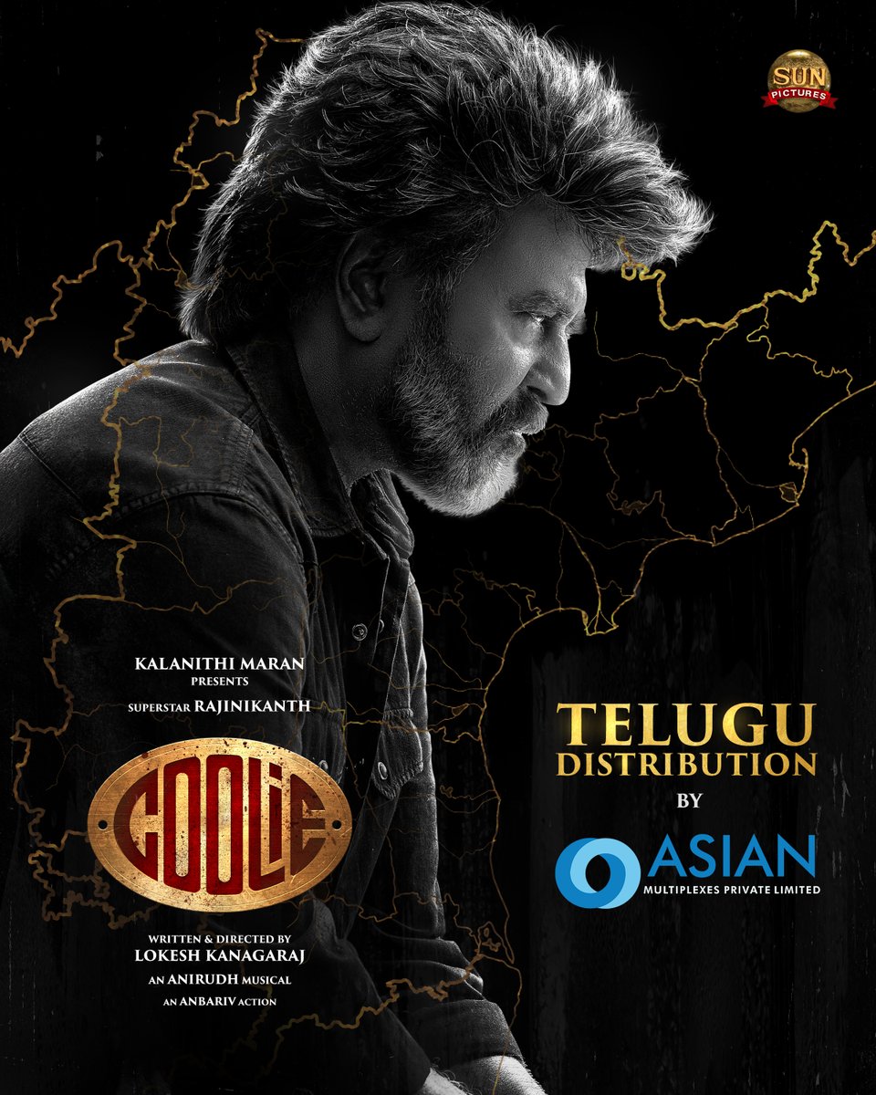 Sun Pictures (@sunpictures) on Twitter photo Deva is on the way to conquer!🔥 #Coolie Telugu distribution by <a href="/asiansureshent/">Asian Suresh Entertainment</a> 💥
#Coolie releasing worldwide August 14th
<a href="/rajinikanth/">Rajinikanth</a> <a href="/Dir_Lokesh/">Lokesh Kanagaraj</a> <a href="/anirudhofficial/">Anirudh Ravichander</a> <a href="/iamnagarjuna/">Nagarjuna Akkineni</a> <a href="/nimmaupendra/">Upendra</a> #SathyaRaj #SoubinShahir <a href="/shrutihaasan/">shruti haasan</a> #CoolieFromAug14 Deva is on the way to conquer!🔥 #Coolie Telugu distribution by <a href="/asiansureshent/">Asian Suresh Entertainment</a> 💥
#Coolie releasing worldwide August 14th
<a href="/rajinikanth/">Rajinikanth</a> <a href="/Dir_Lokesh/">Lokesh Kanagaraj</a> <a href="/anirudhofficial/">Anirudh Ravichander</a> <a href="/iamnagarjuna/">Nagarjuna Akkineni</a> <a href="/nimmaupendra/">Upendra</a> #SathyaRaj #SoubinShahir <a href="/shrutihaasan/">shruti haasan</a> #CoolieFromAug14