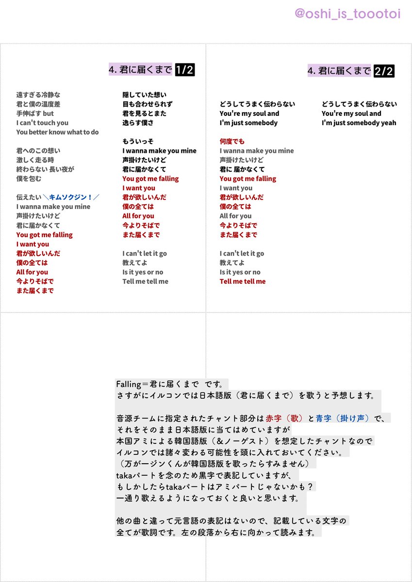 【セトリ順🔥全22曲修正版カンペ】

正式セトリの全22曲分歌詞カード（カンペ）ですー！

チャントや歌パートも、実際のコヤン公演に極力合わせて修正済✍🏻

セトリ順通りに並べ直したので、過去のデータと並び方や組合せが違いますので注意💦

⚠️ネップリも全てこちらのデータに差し替えています🙏🏻