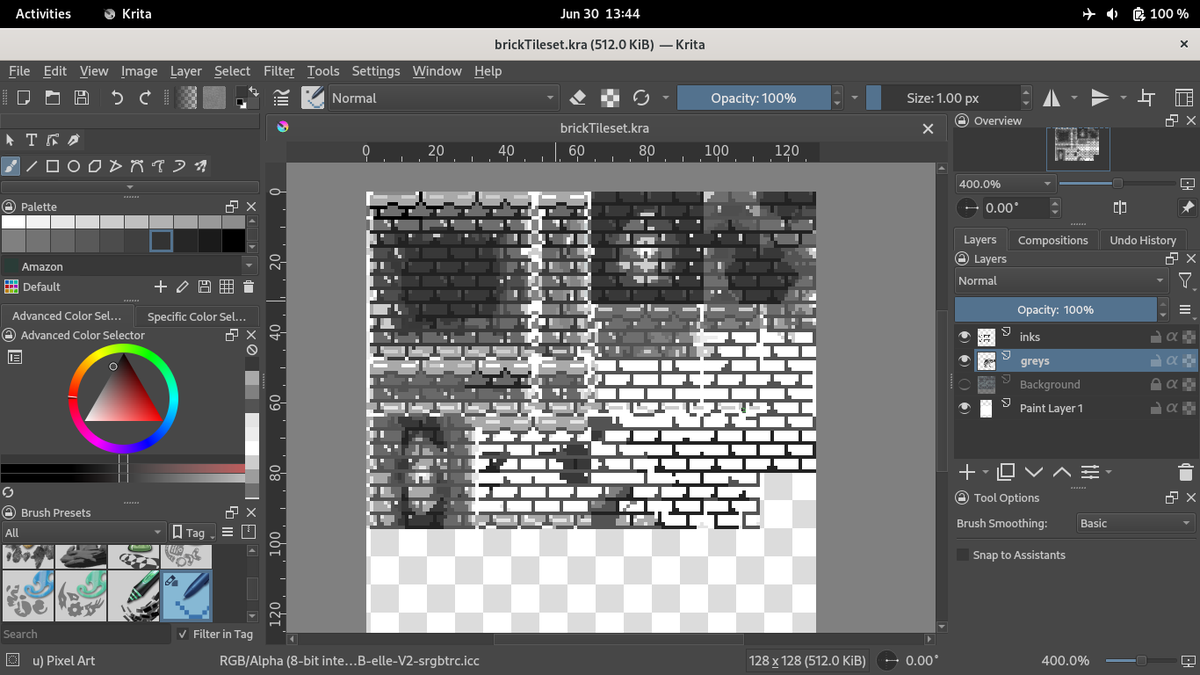 Inhumanity_arts's tweet photo. This brick wall tileset is kicking my ass today, I'm trying to finish it & possibly redraw the temple interior background so it's asset ready & can be split into a tileset. The original art is way too high resolution for the game
#pixelart #ganedev #indiegamedev #gaming #gamer https://t.co/jF3vrp9omr