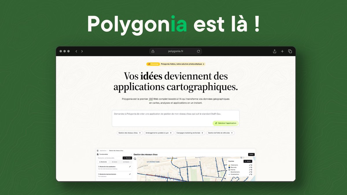🗺️ La démo de présentation de Polygonia est là !

Polygonia c'est un SIG web nouvelle génération, boosté à l'intelligence artificielle, qui transforme vos données géographiques en cartes, analyses et applications en un instant.

Testez notre démo sur polygonia.fr
