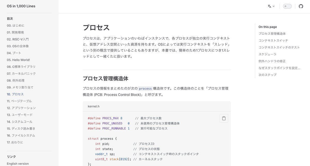 shiba_program's tweet photo. これはWeb/アプリ領域のエンジニアも絶対やってみた方がいい

1000行未満のコードでOSを自作する「OS in 1,000 Lines」

1000行未満とはいえ、コンテキストスイッチ、ユーザー、コマンドラインなどきちんとしたOSの実装がわかる
解説が日本語なのも助かる

無料で公開されてるのが不思議な品質 https://t.co/jXciXfOX60
