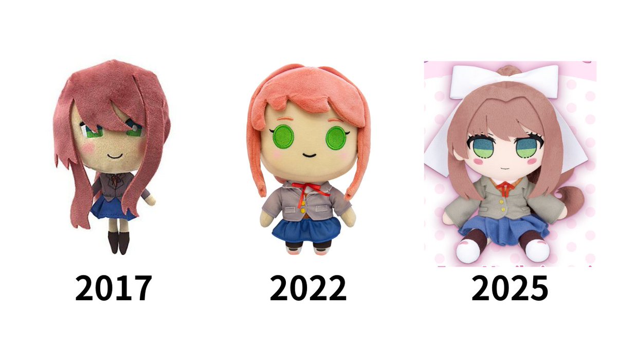 MonikaDaisuki's tweet image. モニカのぬいぐるみ、どれも心底愛らしいんですけど、それはさておき本当に同一人物のぬいか？