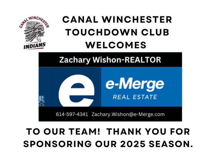 Canal Winchester Football (@cwtouchdownclub) on Twitter photo Thank You <a href="/WishonZachary/">Zachary Wishon💙</a>
We’re excited to welcome Zachary Wishon with e-Merge Real Estate as a sponsor this season!
Your support means a lot to our athletes, coaches, and the entire program. We’re proud to have you on our team.
Let’s make it a great season—Go Indians! Thank You <a href="/WishonZachary/">Zachary Wishon💙</a>
We’re excited to welcome Zachary Wishon with e-Merge Real Estate as a sponsor this season!
Your support means a lot to our athletes, coaches, and the entire program. We’re proud to have you on our team.
Let’s make it a great season—Go Indians!