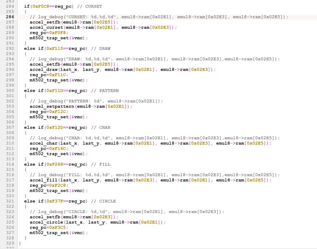 oric_iss's tweet photo. #emul8 (emulator for #Oric): experimenting with a crazy idea "graphics accelerator" for BASIC ~33% faster😀and easy to implement! Set trap on "LINE" func entry, draw line in video mem, set new PC to RTS. That's all!(left normal BASIC, right accelerated). https://t.co/65CsVGs3P8