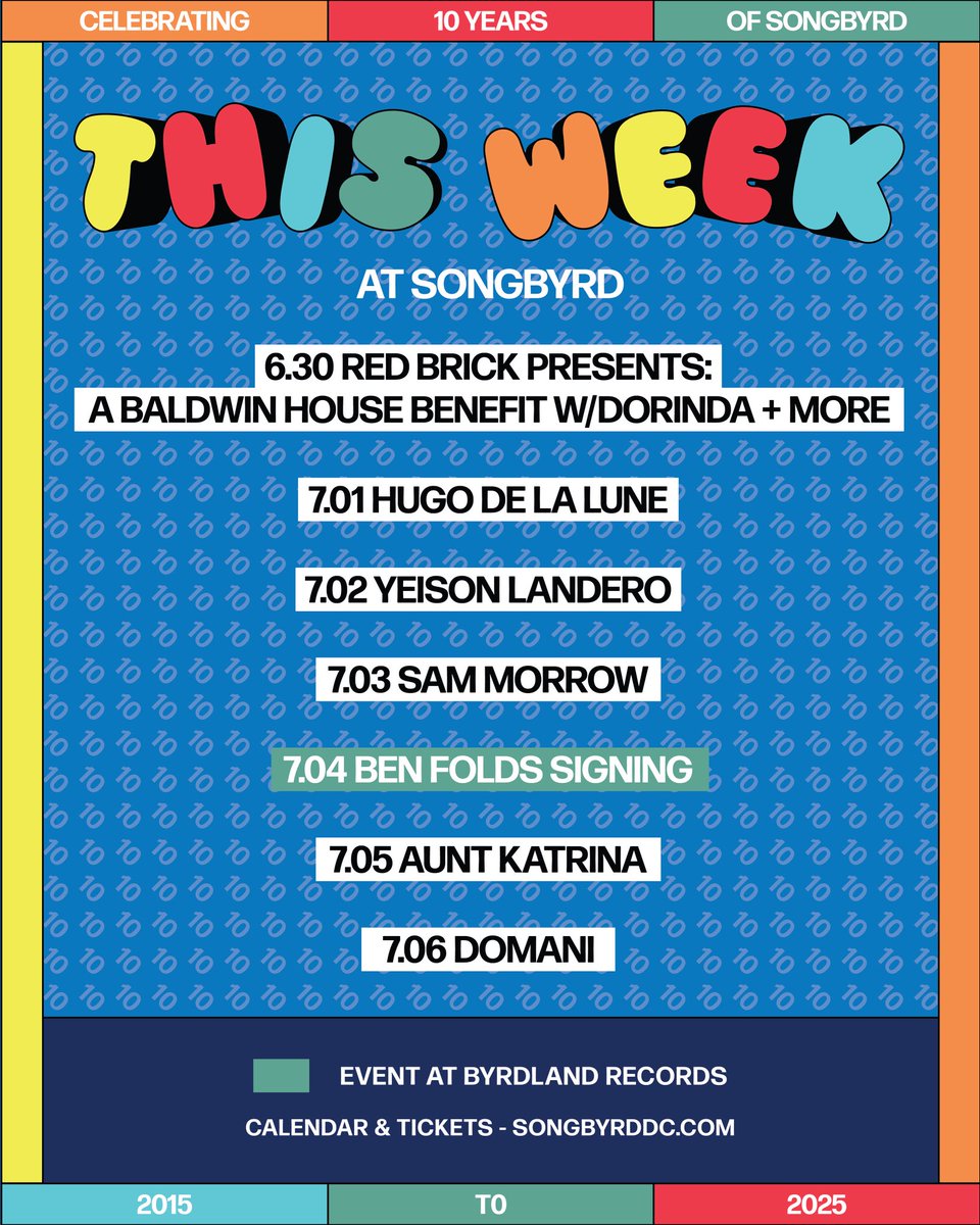 THIS WEEK AT THE BYRD!! The Spirit of Independence is alive and well here 💥 Full calendar with tix links &gt; songbyrddc.com/events/