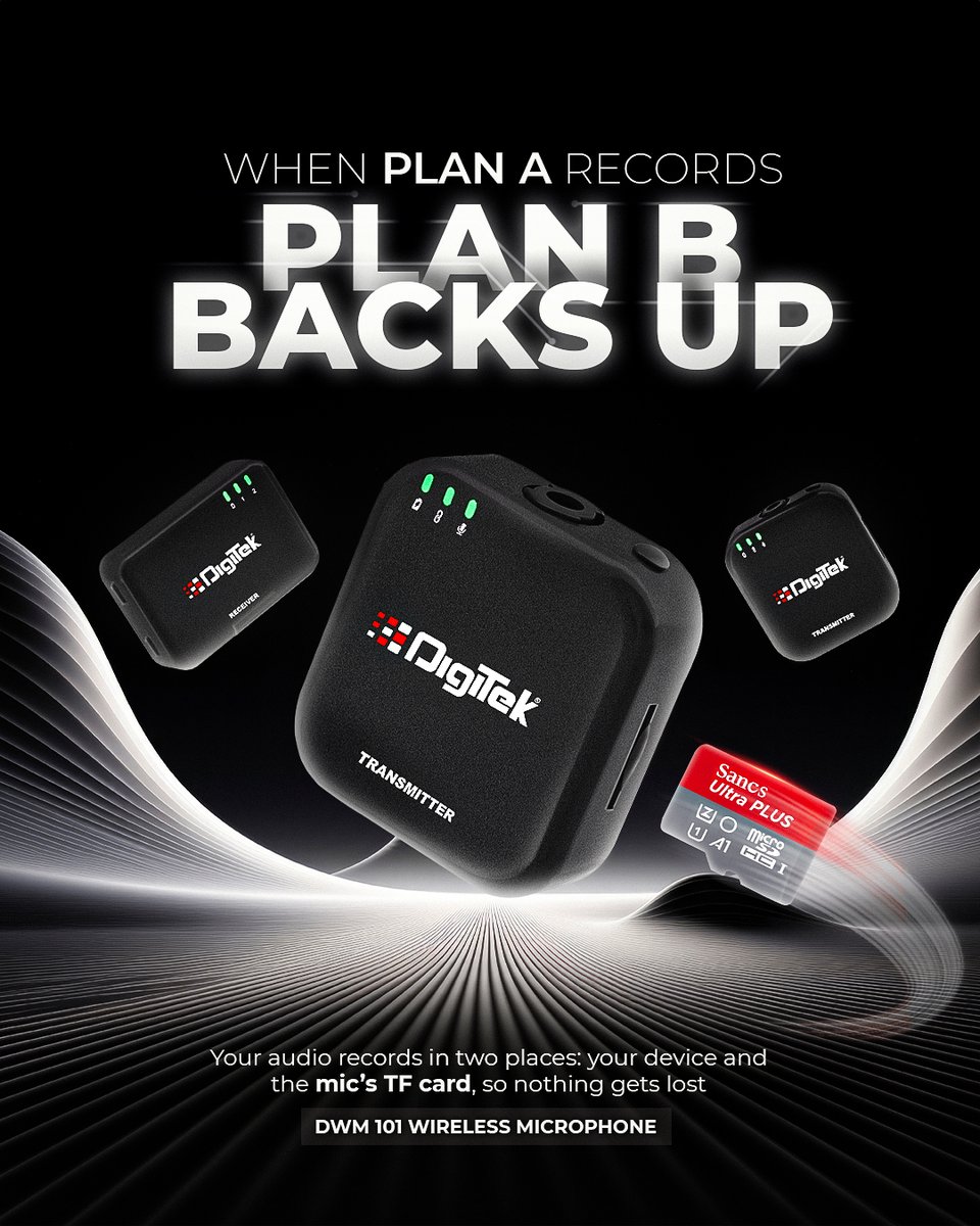 DigitekOfficial's tweet image. When Plan A records, Plan B backs you up.
The Digitek DWM 101 Mini Wireless Mic ensures every word is safe, recorded on your device and backed up on a TF card. 

Shop Now: tinyurl.com/mrxatnuu 

#Digitek #WirelessMic #ContentCreation #TFCardRecording #DigitekDWM101