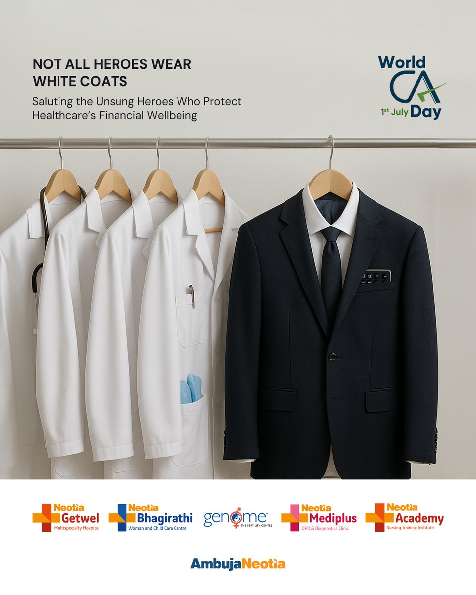 On #CADay, we salute the unsung heroes — #CharteredAccountants — who protect the financial wellbeing of healthcare! Your dedication keeps clinics &amp; hospitals running &amp; enables care for all. ThankYou! #CharteredAccountants #UnsungHeroes #HealthcareHeroes #AmbujaNeotia #Healthcare