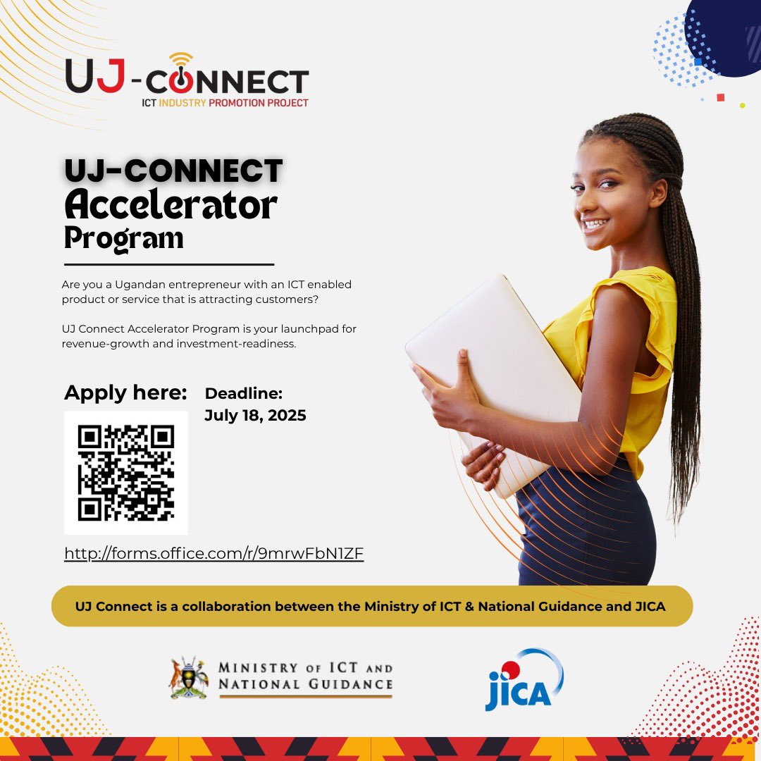 Are you a Ugandan entrepreneur with an ICT-enabled product or service?
The UJ-Connect Accelerator Program is your launchpad for growth and investment readiness!

Apply now: forms.office.com/r/9mrwFbN1ZF