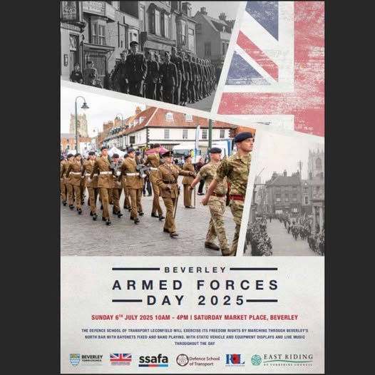 Good luck to everyone involved with Beverley Armed Forces Day 2025, taking place on Sunday 6th July, 10am to 3pm in the Market Place: beverley.gov.uk/bafd2025/