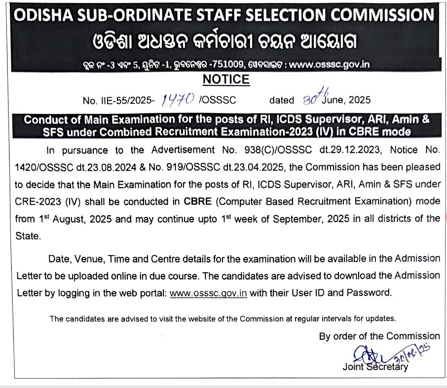 SuklaJiFamily's tweet image. OSSSC RI Main Exam Date Out
Again CBRE Mode Exam. 
Again Percentile method .
Again luck base system.
#osssc #ri @CMO_Odisha @MohanMOdisha .