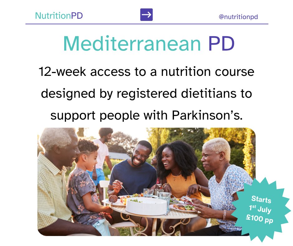 NutritionPD's tweet image. 🎉 LAUNCH ANNOUNCEMENT 🎉
Tomorrow we're launching @NutritionPD — an evidence-based online course for Parkinson’s.
🥗 Based on the Mediterranean diet
👩⚕️ Designed by PD-specialist dietitians
💬 89% in pilot would recommend
❗ £100 | Limited spots (register by July 4)
🔗 Link in…