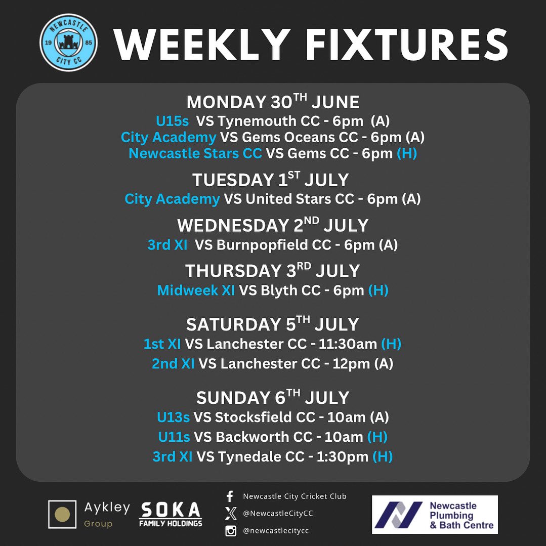 This week’s Fixtures

Sponsor Shoutout: Newcastle Plumbing &amp; Bath Centre
plumbingandbathcentre.co.uk

Main Sponsors: Aykley Group, Soka Family Holdings